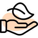 Hand and leaf eco-friendly icon with a pastel accent.