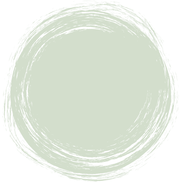 Textured dark green circular frame with brush strokes.