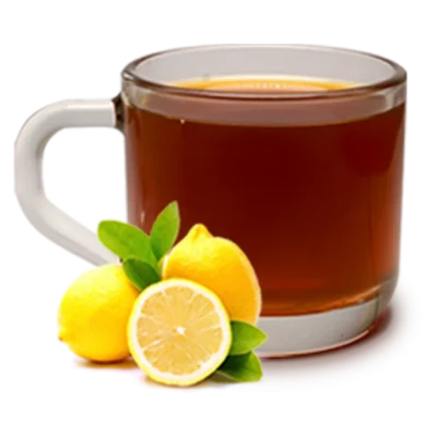 KT-Lemon-Tea Citrus lemon tea brewed in a glass mug with natural fruit garnishes