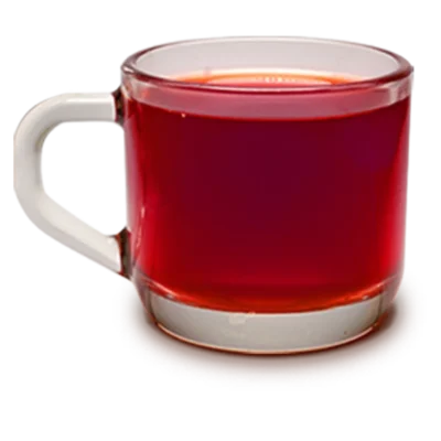KT-Rose-Black-Tea1 Freshly brewed hot red tea in a glass cup for beverage marketing